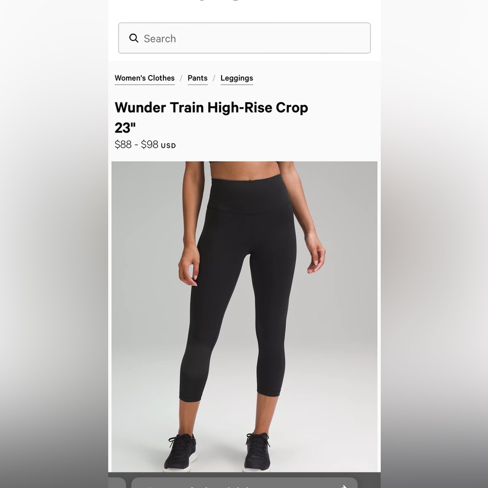 Wunder Train High-Rise Crop 23" size 6